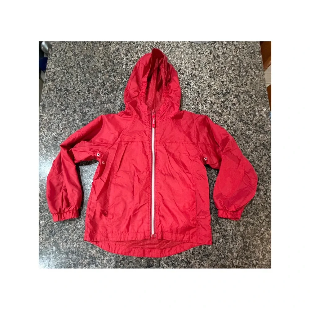 LL Bean Discovery Rain Jacket Kids 6X-7 Red Hooded Mesh Lined Windbreaker 0BVR4
